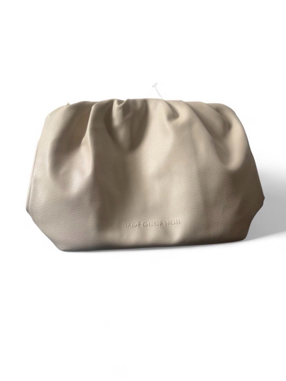 Moroccanoil Beige Gathered Leather makeup bag